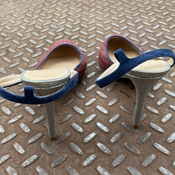 J. Crew Wonen Heel Pump Sandal Shoes Red Plaid Fabric Upper Shoes Size 7 - Picture 6 of 11